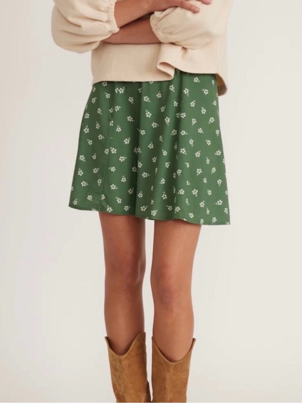 Marine Layer Green Floral A-Line Skirt